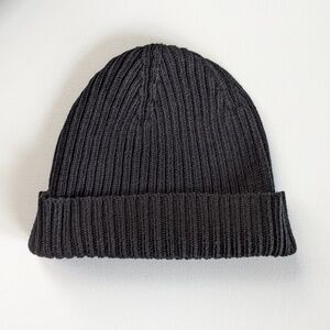 Plain Black 100% Cotton Rib Knit Fisherman Beanie Hat - Made in Canada